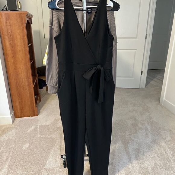 Classy Dressy Black Jumpsuit by Outrageous Fortune. Like New. Wrap Front, Tie - Picture 8 of 8